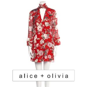 Alice + Olivia Floral Print Mini Dress Red Small NWOT